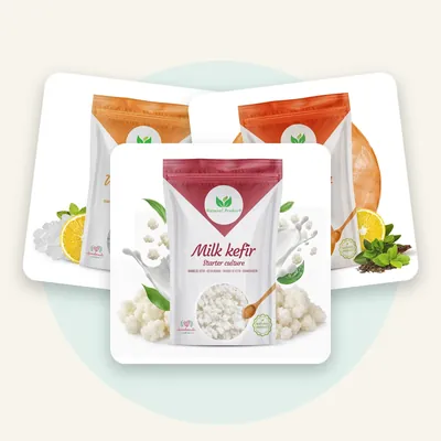 Complete fermentation starter kit with water kefir, milk kefir and kombucha